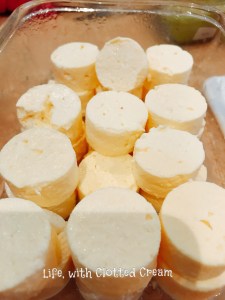Wheels of feta cheese