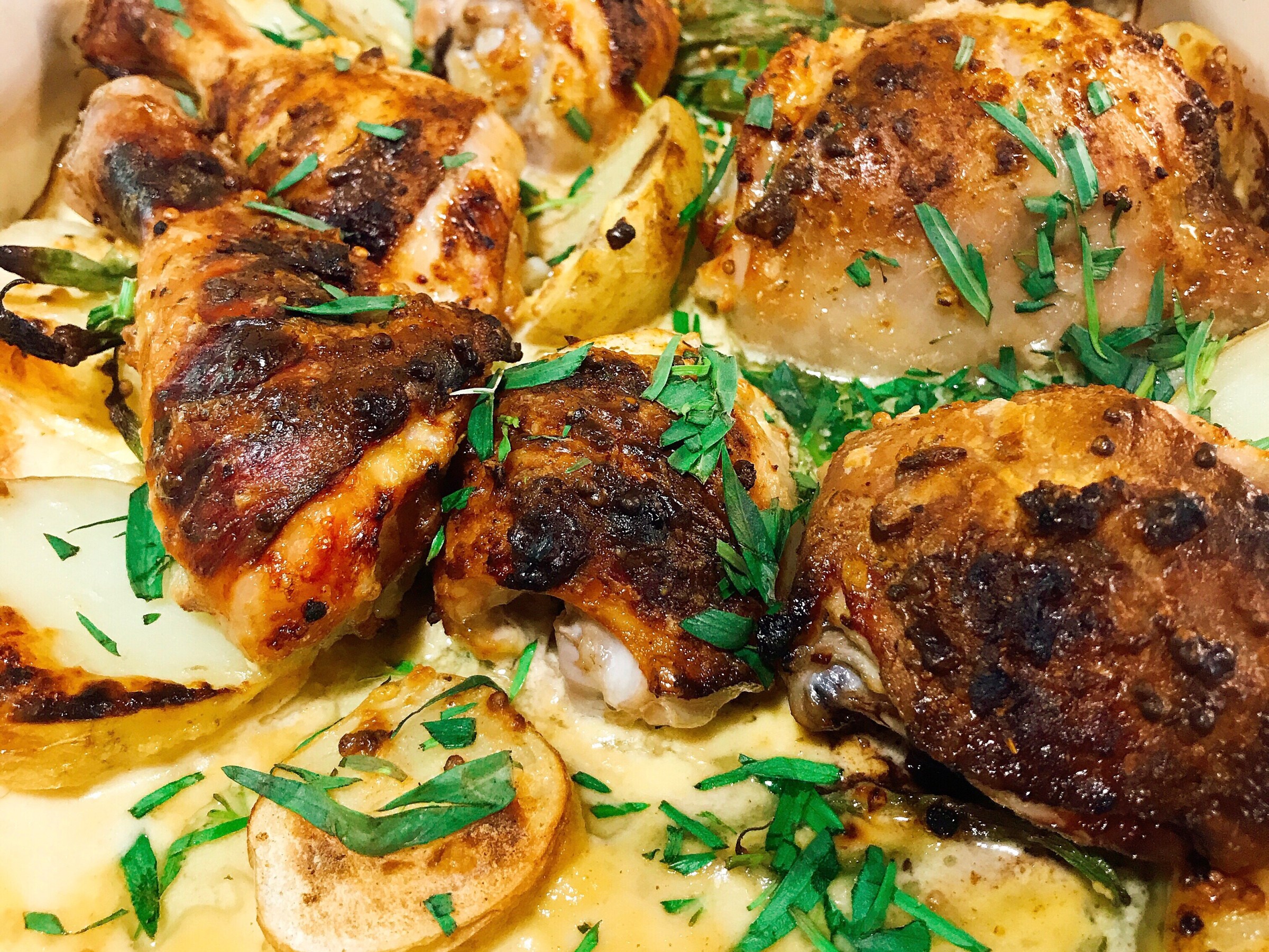 Creamy honey-mustard chicken bake with tarragon
