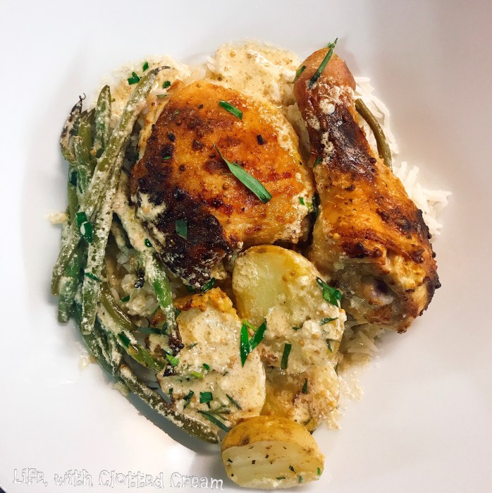 Creamy honey-mustard chicken bake with tarragon