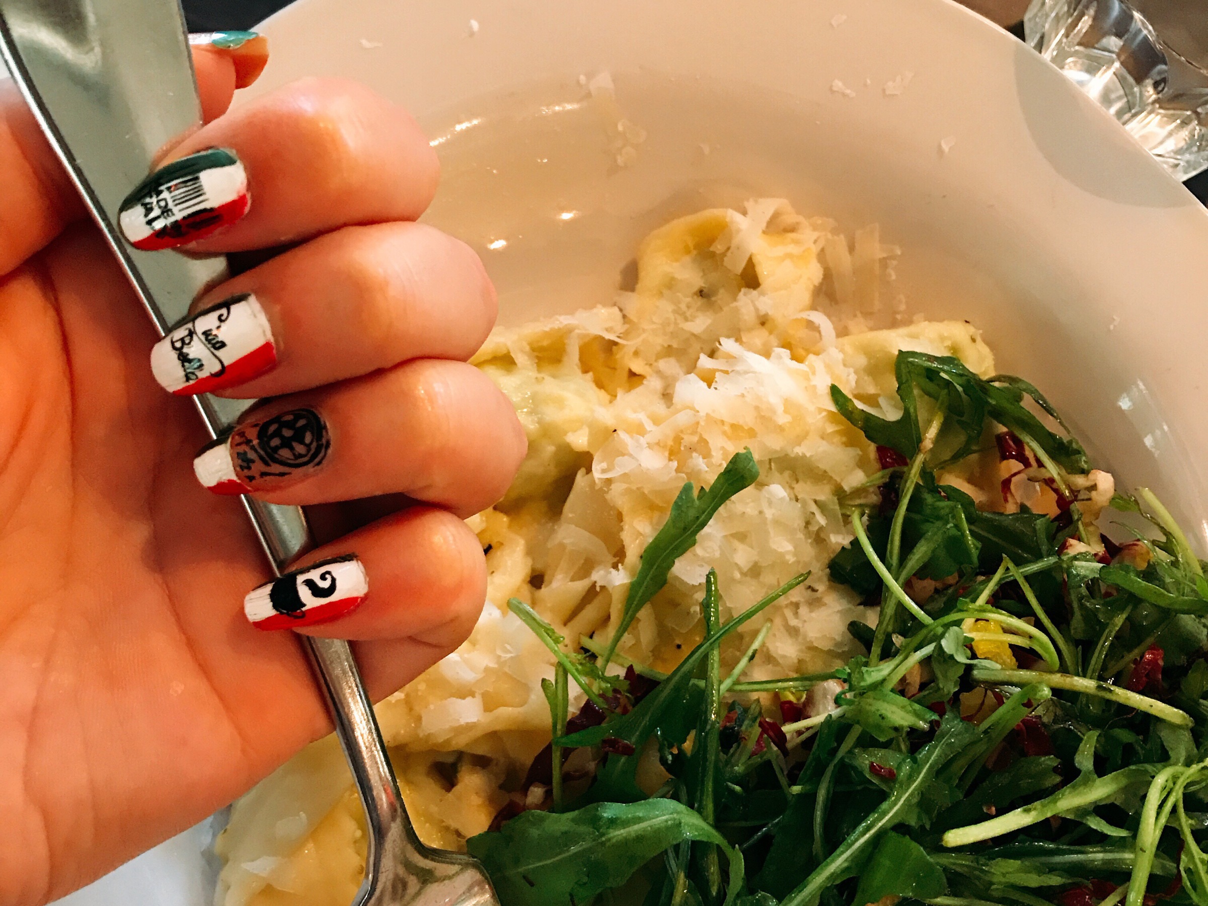 Filled Pasta with Italian-inspired nail art at Jamie Oliver's Cookery School