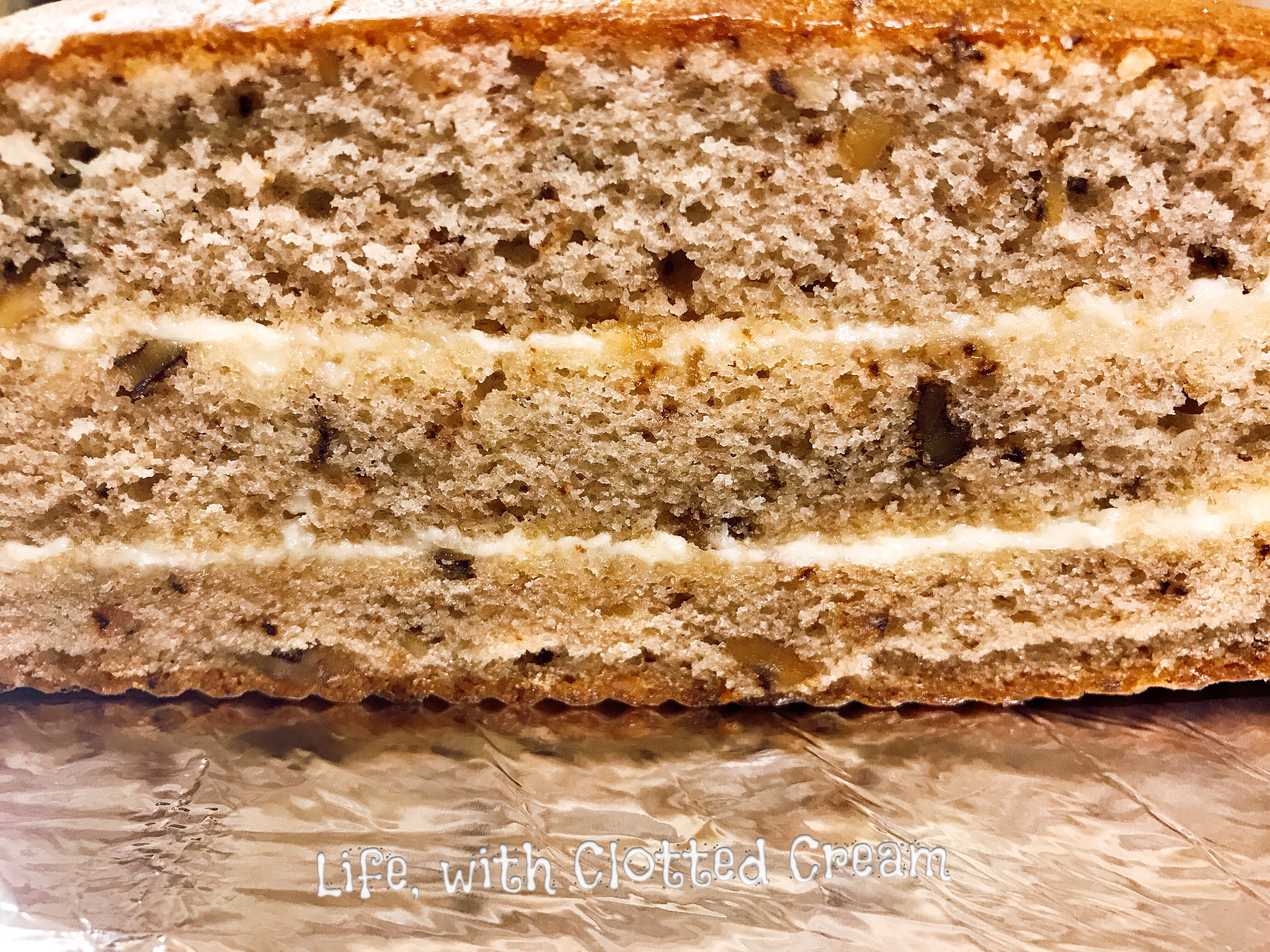 Un-iced shop-bought walnut cake