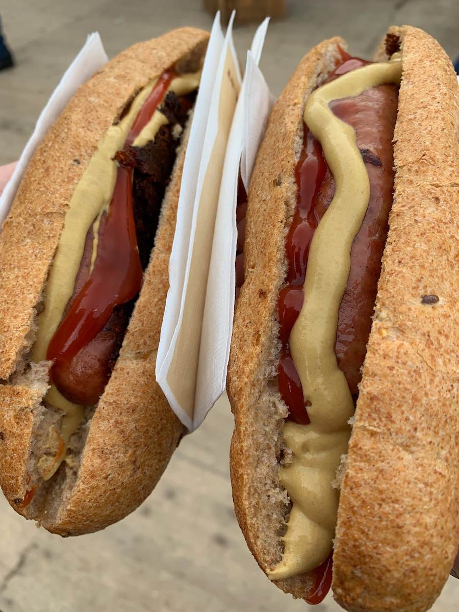 Big Bratwurst hotdog in Vienna from a Wurstelstand