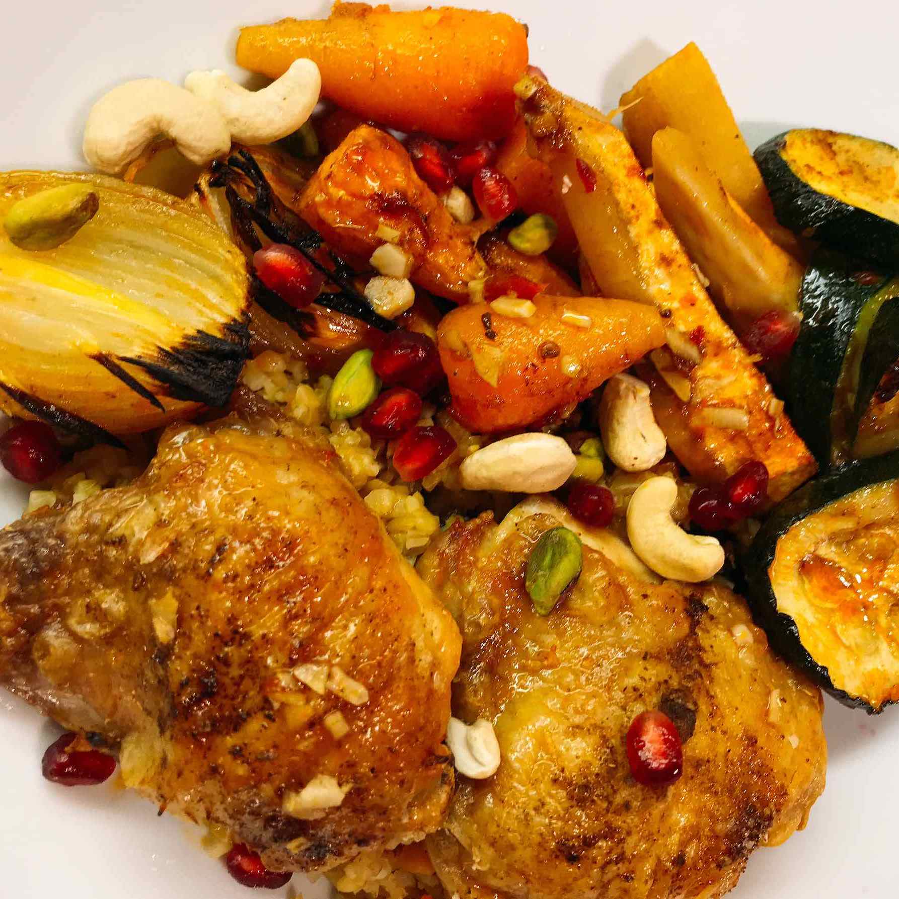 Plated Moroccan chicken dish