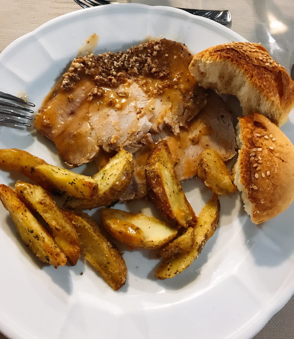 Roasted pork and nut crumb