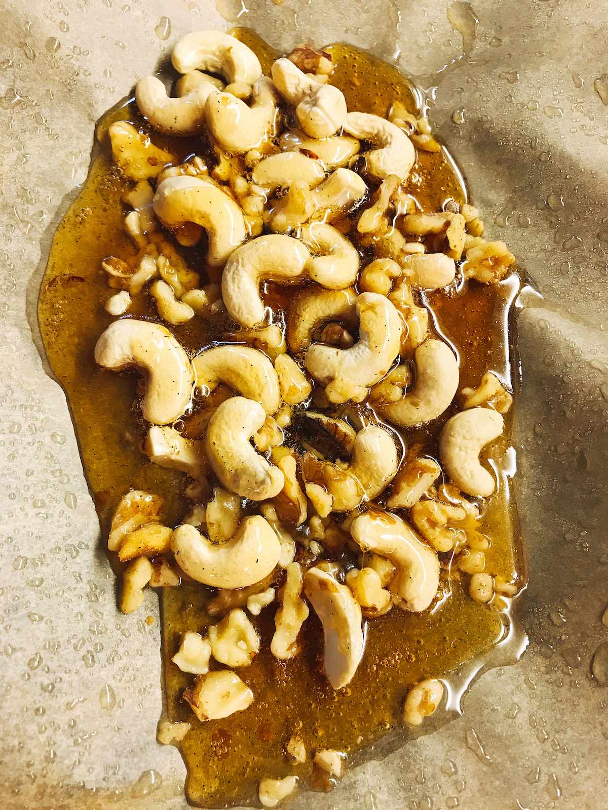 Cashew and walnut praline