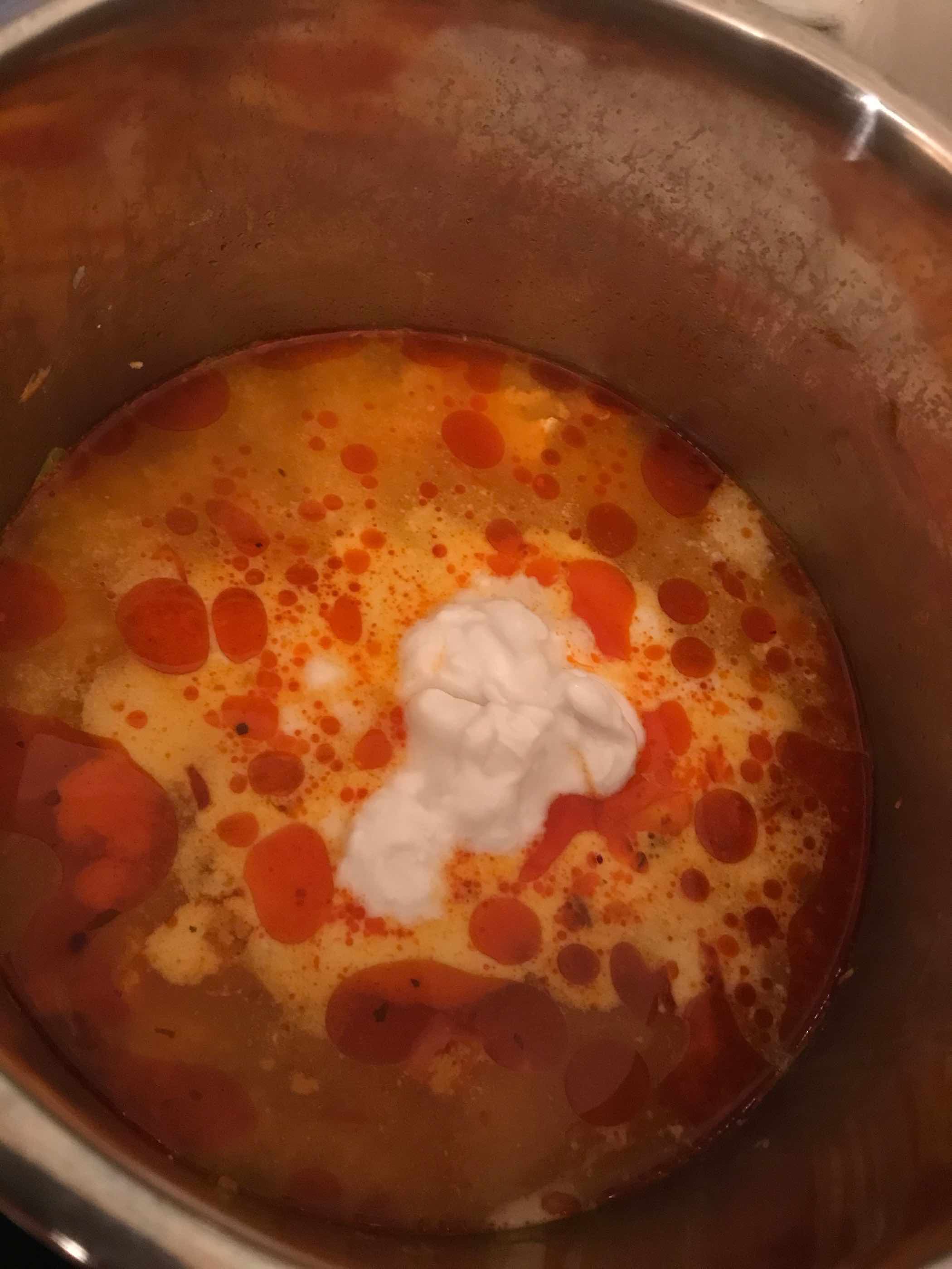 Coconut milk in chicken broth