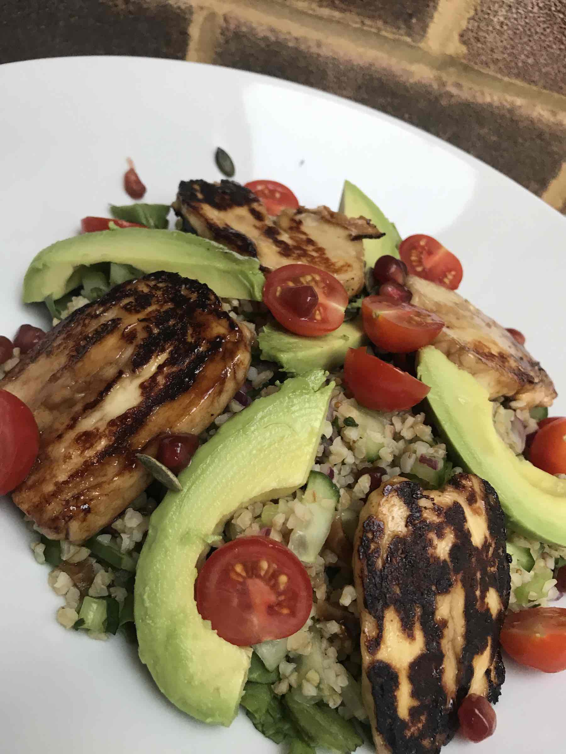 Fig Tabbouleh with Pomegranate Glazed Halloumi