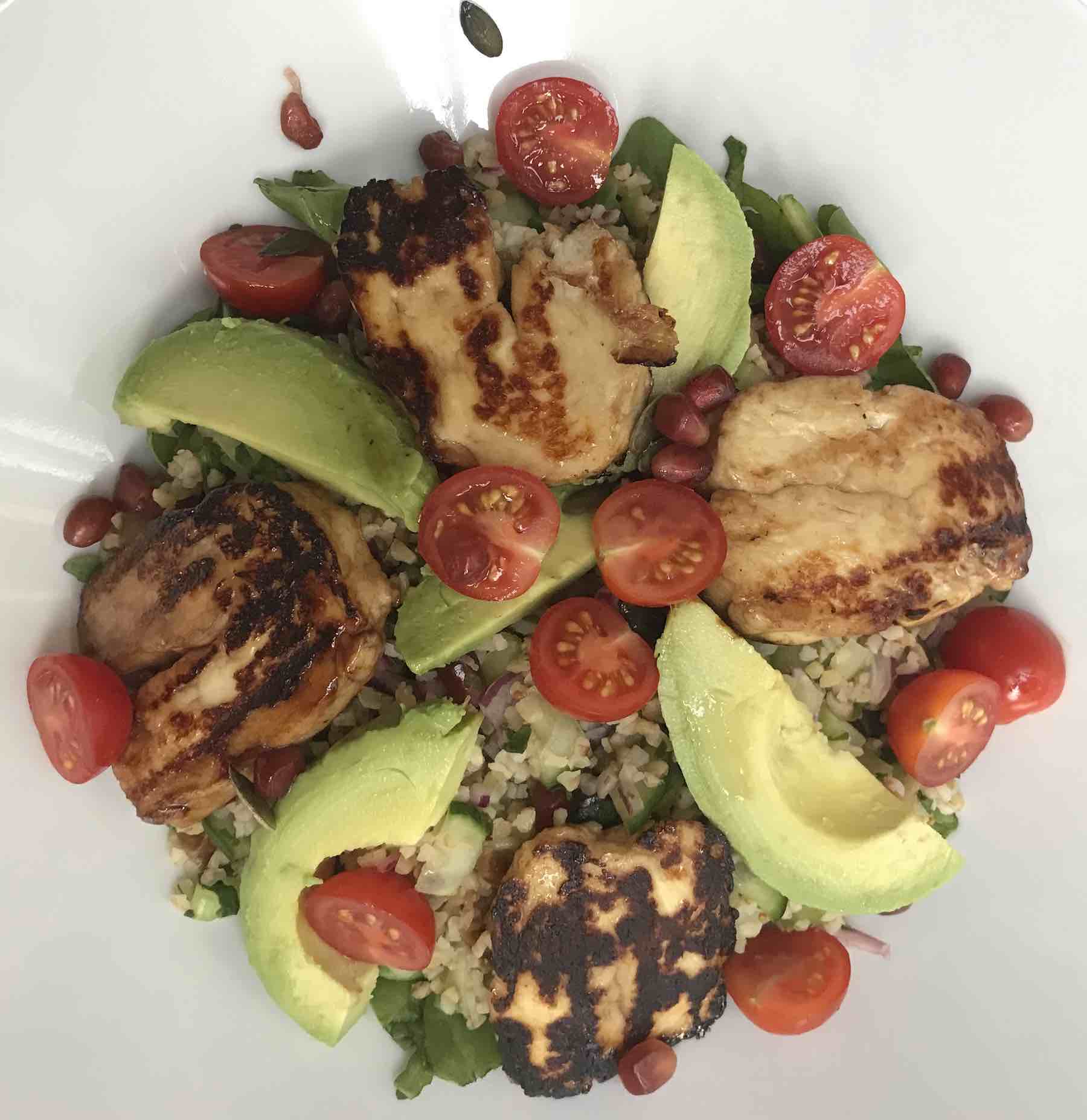 Fig Tabbouleh with Pomegranate Glazed Halloumi
