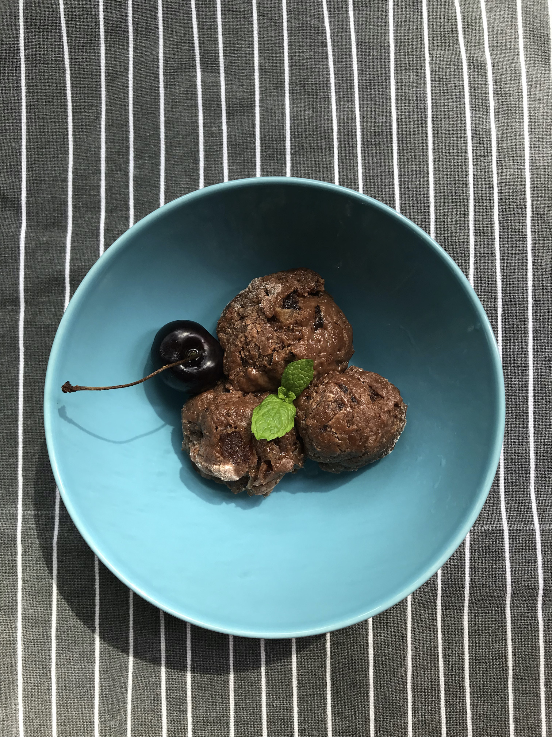 Edible chocolate cookie dough with cherries