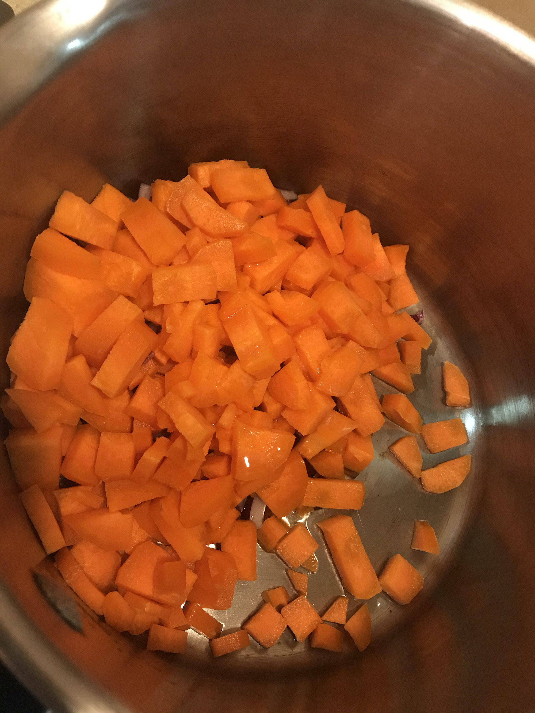 Chopped carrots in a saucepan