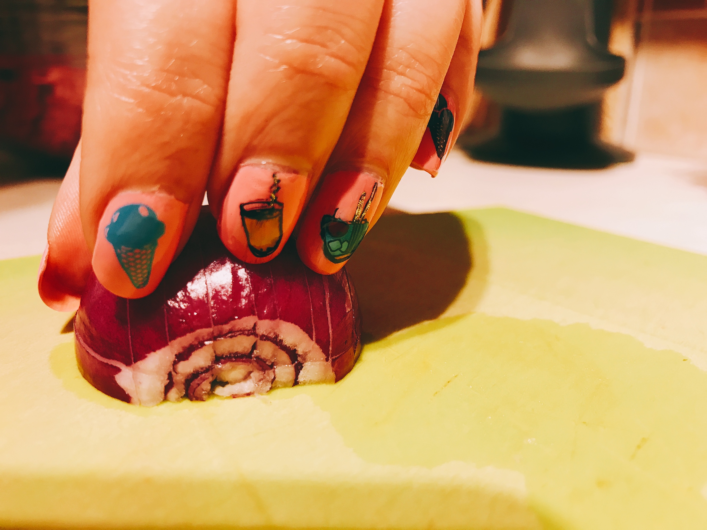 Red onion with nail art