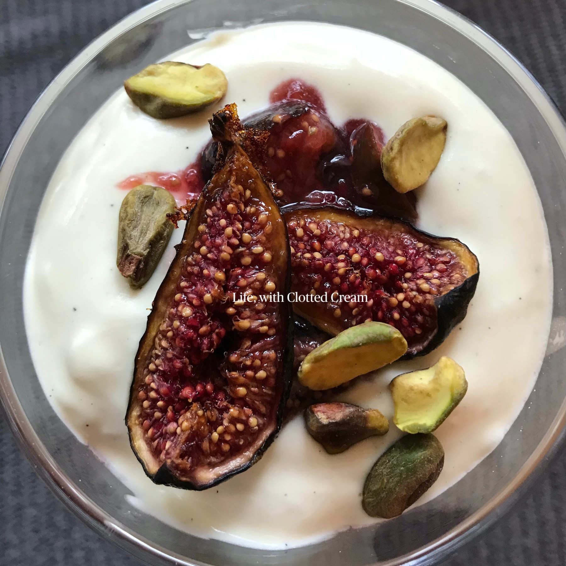 Fig and plum fool in a glass