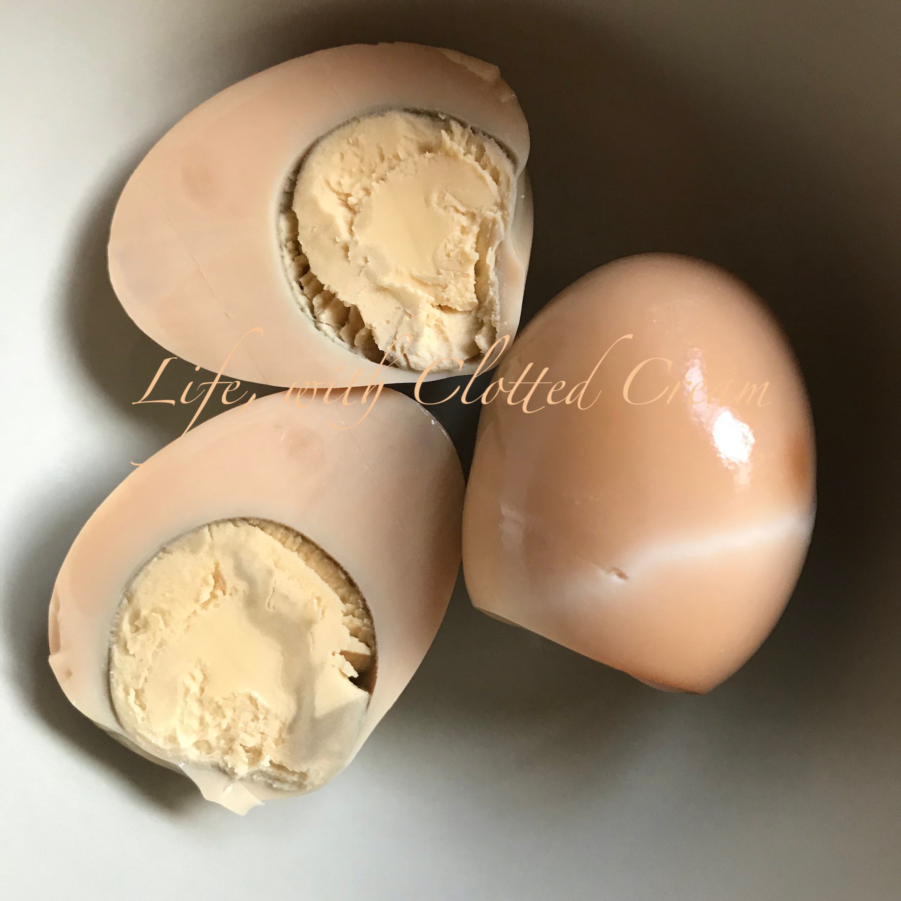 Korean sauna eggs cut in half