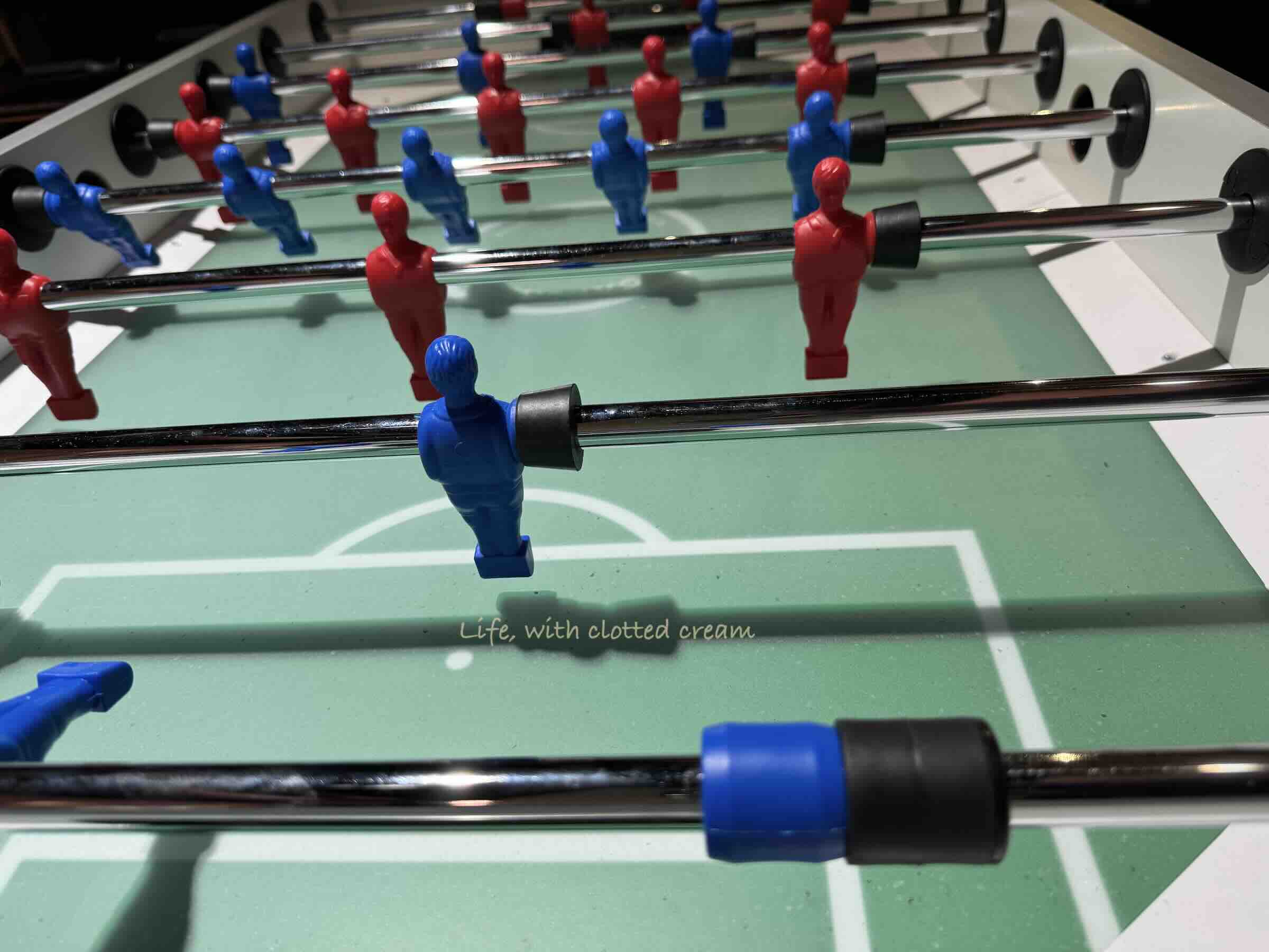 A foosball table in Joey and Chandler's apartment.