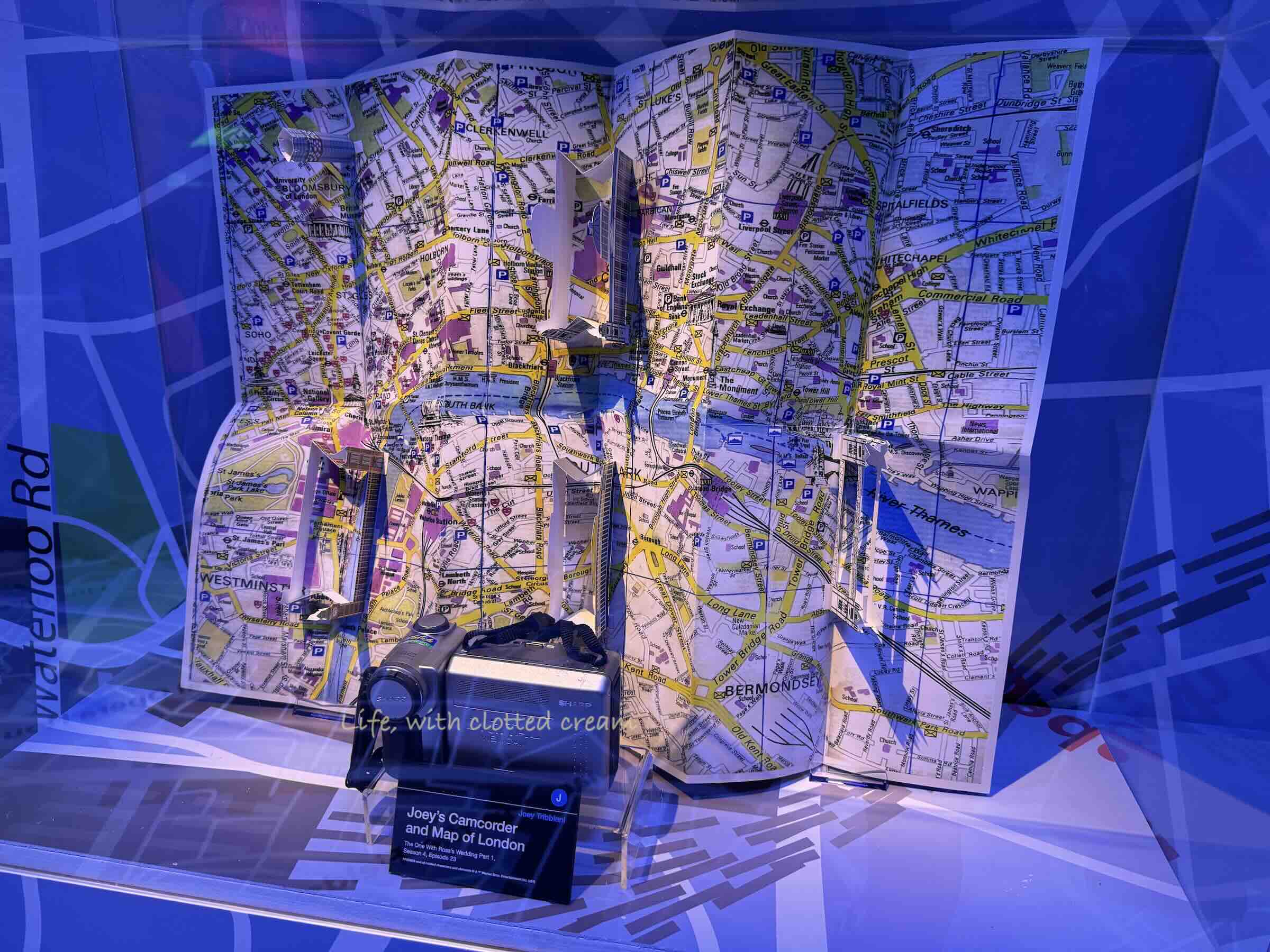 A map of central London with 3D images and a camcorder.