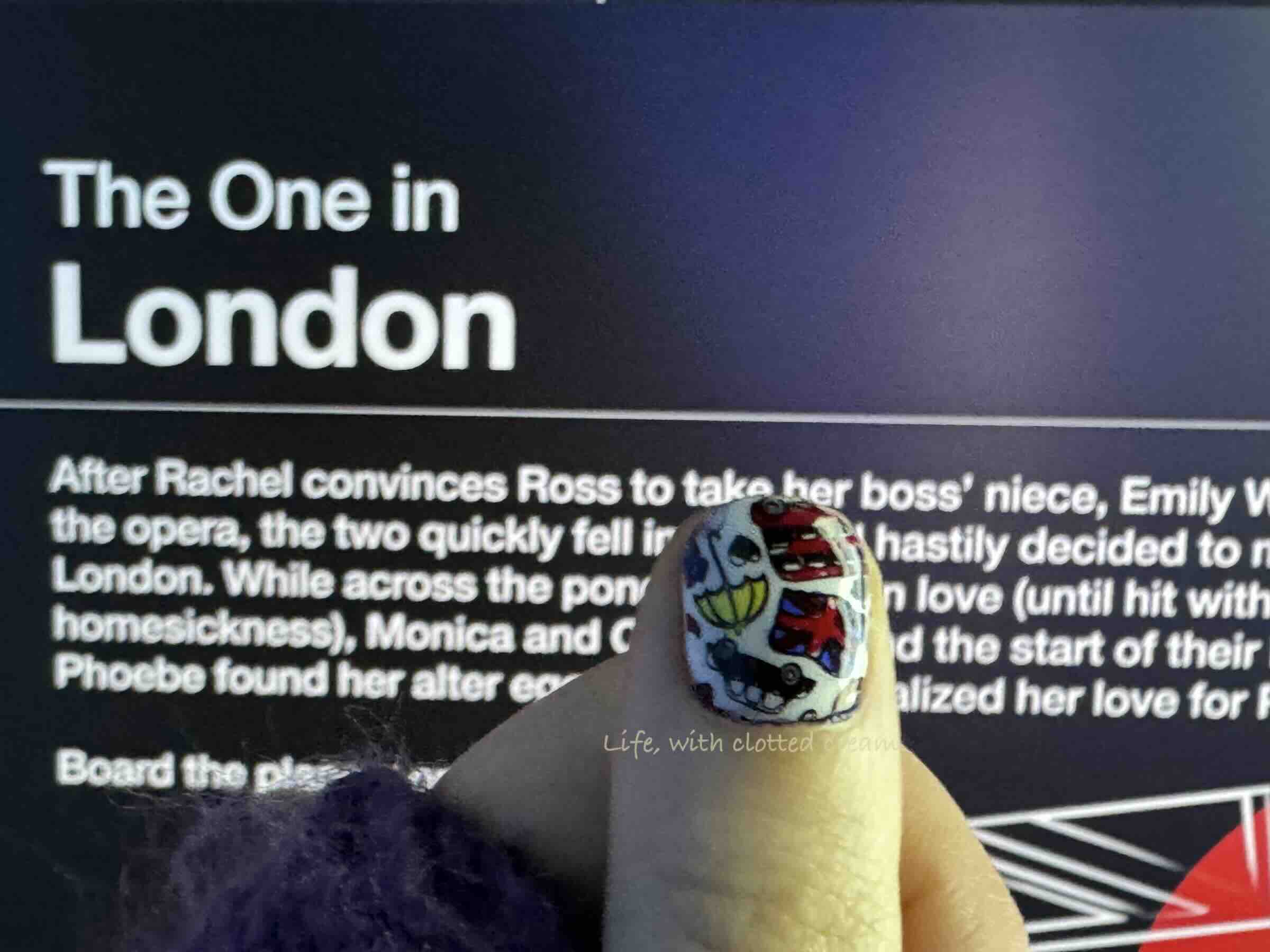 A thumb nail decorated with iconic images from London in front of a board reading 'The One in London'.