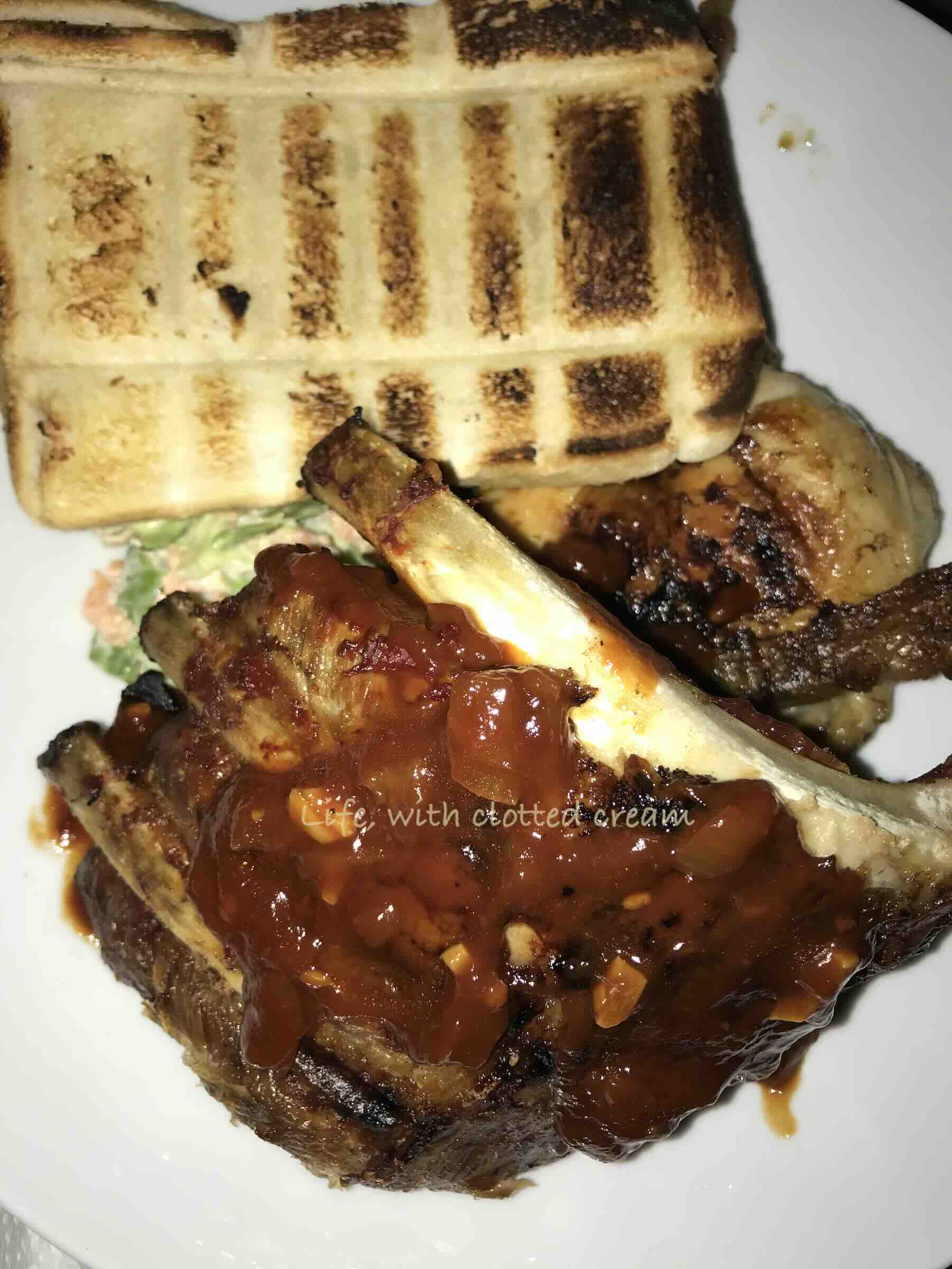 Braaibroodjie with ribs and coleslaw.