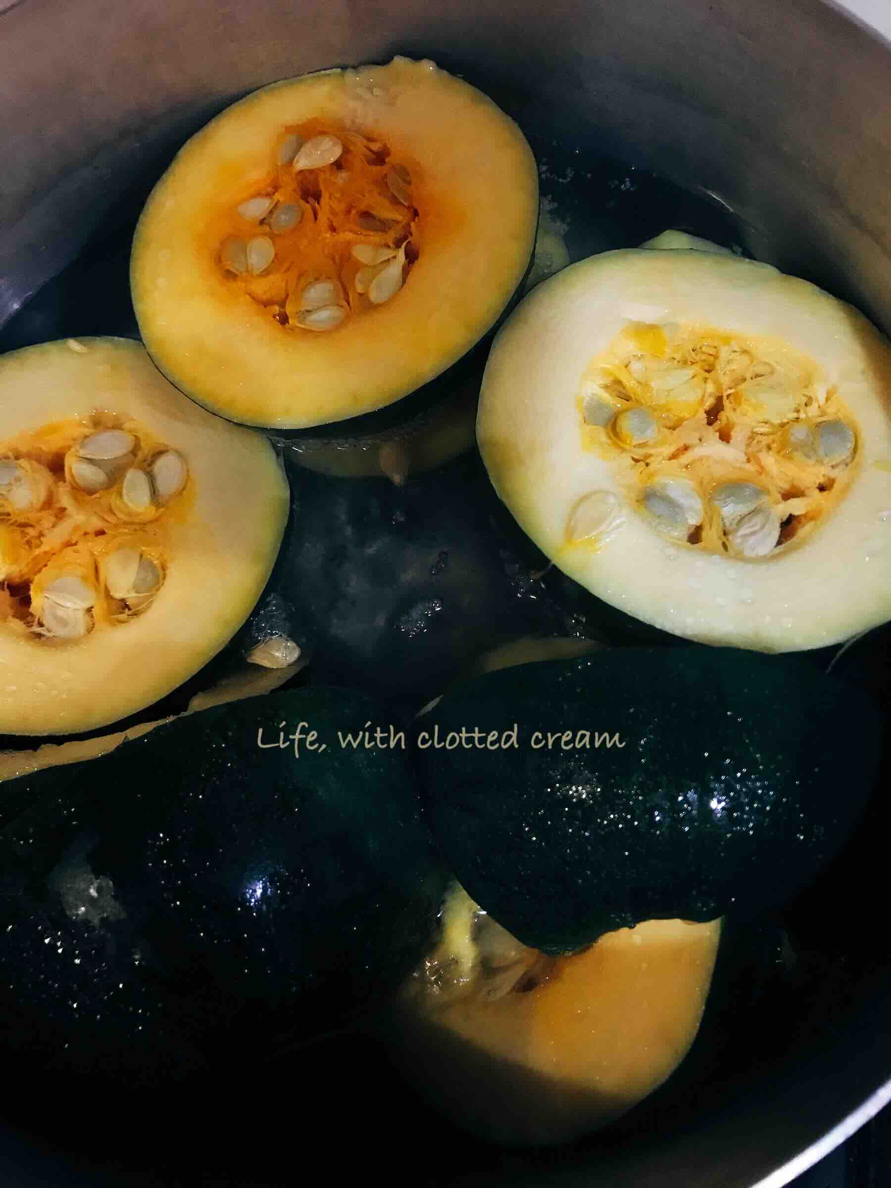 Gem squash cut in half.