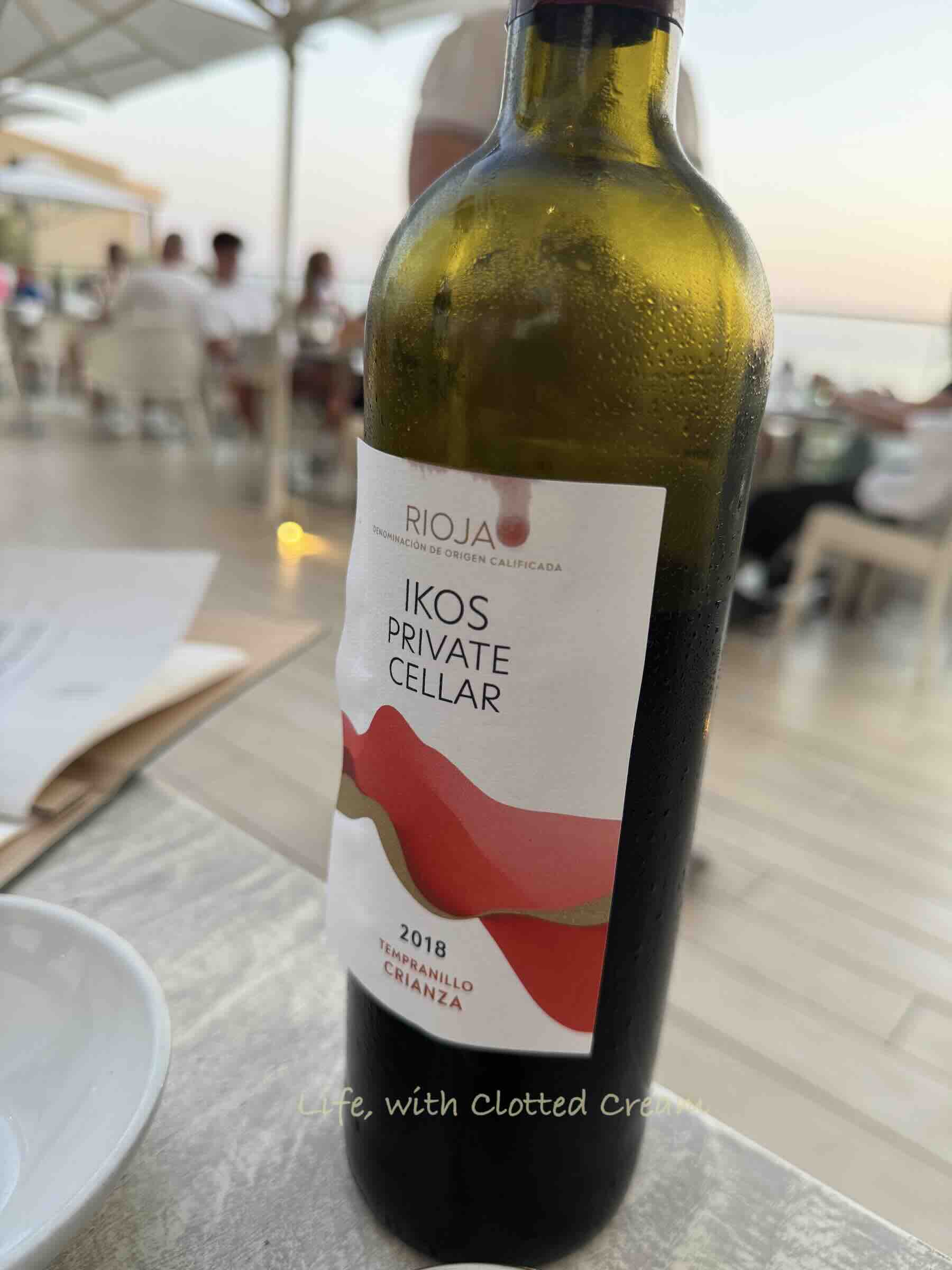 Ikos private cellar wine at dinner.