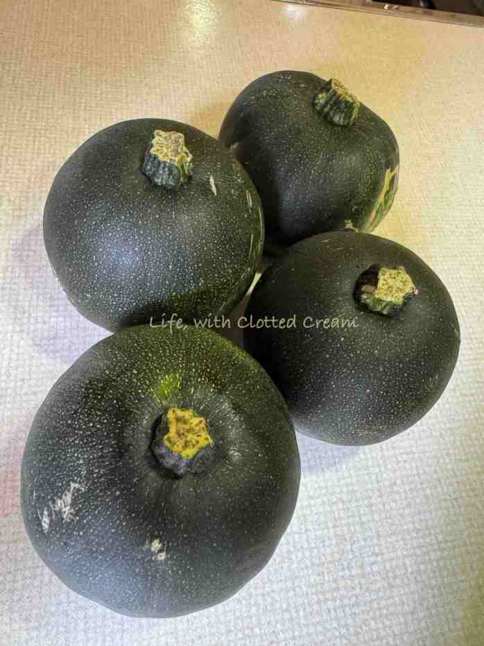Four gem squash on a kitchen counter